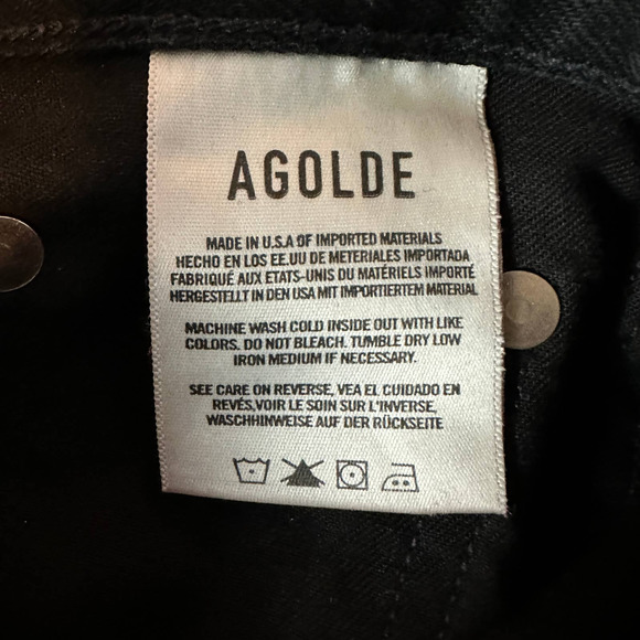 Agolde Cherie High Rise Straight Jeans Black 25x31 Busted Knee Rigid Raw Hem - Picture 11 of 12